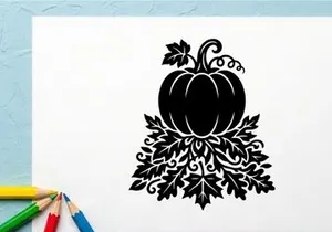 Silhouette de una calabaza con hojas y enredaderas para temas de otoño o Halloween