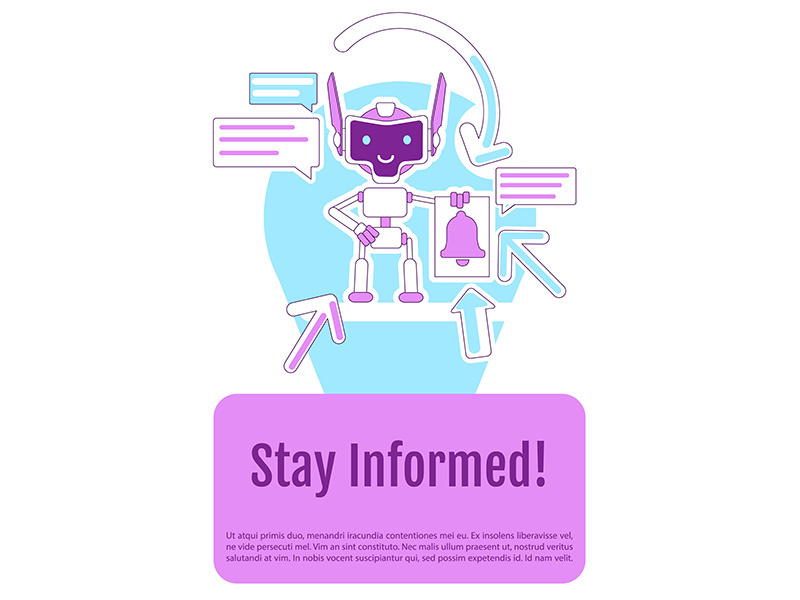 Online notification bot poster flat silhouette vector template