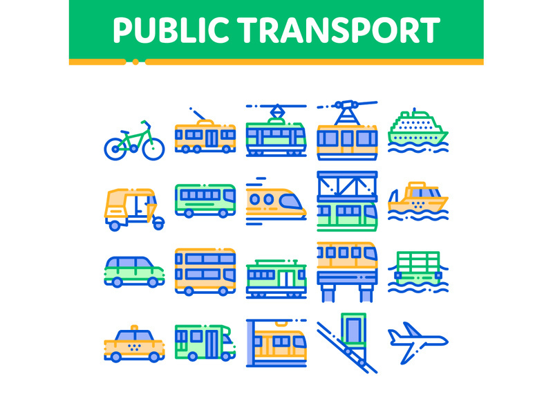 Public Transport Vector Line Icons Set