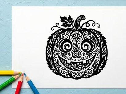 Intricate Halloween Pumpkin Tattoo Design for Body Art and Decor