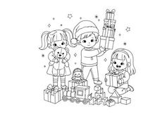 Children celebrating birthday with gifts vector illustration