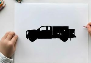 Silhouette of a utility truck with a large storage compartment
