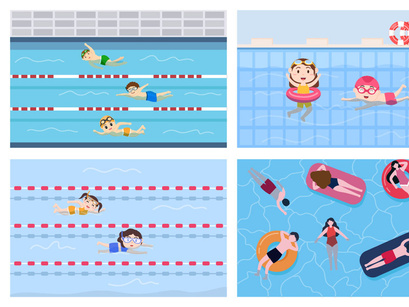 15 Cute Little Kids Swimming Vector Illustration by ~ EpicPxls