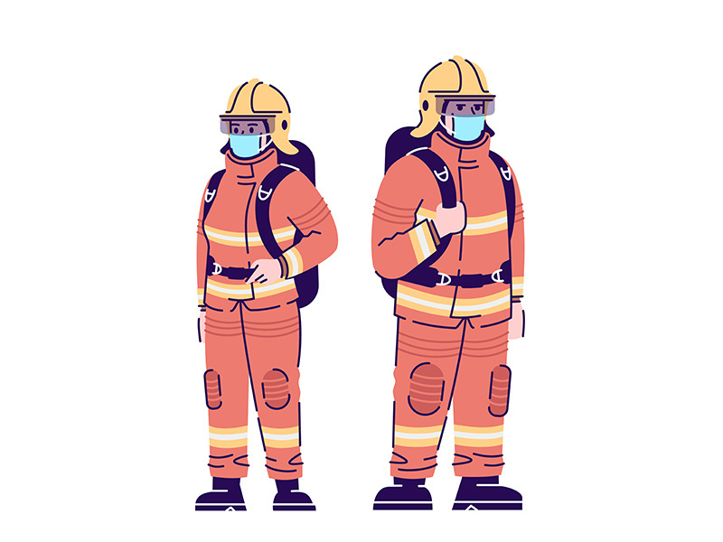 Firefighters in covid19 pandemic flat isolated vector illustration