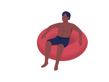 Man floating in inflatable float flat color vector faceless character preview picture