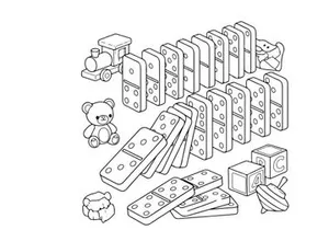 Dominoes falling toys vector illustration flat design