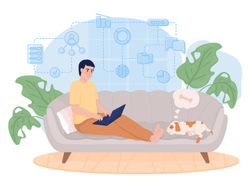 Remote work 2D vector isolated illustration preview picture