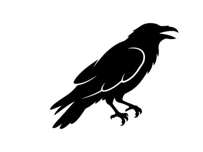 Silhouette of a Crow Perched on a Branch in Black and White