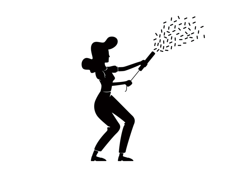 Woman with retro party slapstick black silhouette vector illustration
