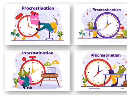 12 Procrastination Vector Illustration