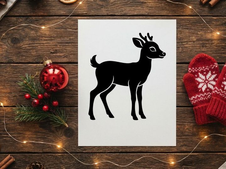 Silhouet hitam rusa lucu, ikon rusa Natal dengan latar belakang putih