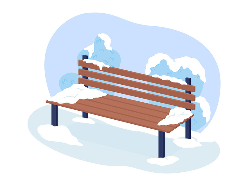Bench in winter park 2D vector isolated illustration