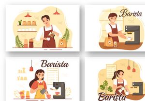 12 Barista Making Coffee Illustration