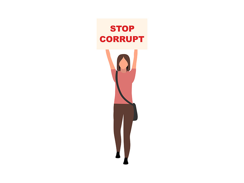 Girl with stop corrupt poster semi flat color vector character