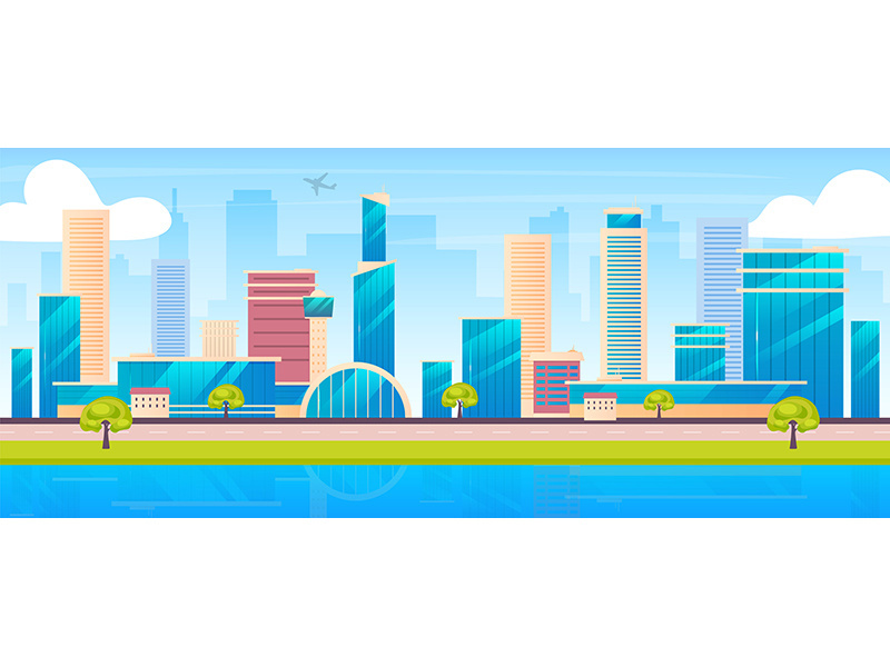 City skyline flat color vector illustration