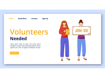 Volunteers needed landing page vector template preview picture