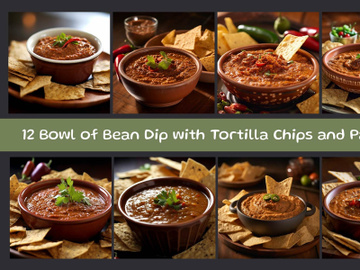 Bowl of Bean Dip with Tortilla Chips and Parsley preview picture
