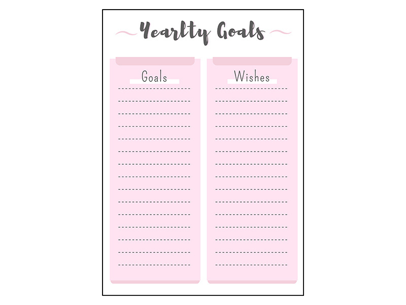 Yearly goals and wishes pink creative planner page design