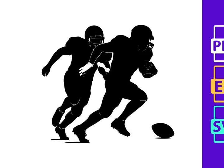 American football players in action running with ball
