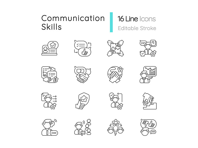 Communication skills linear icons set
