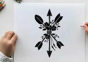 Silhouette of arrows and feathers with floral elements