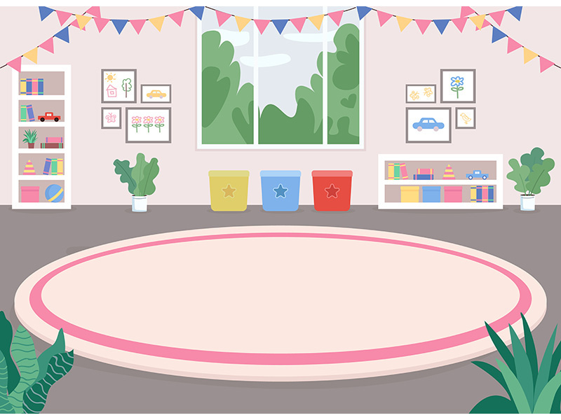 Children room flat color vector illustration