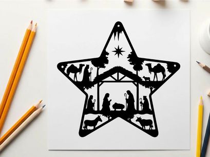 Christmas star silhouette nativity scene icon