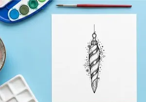 Hand drawn Christmas tree ornament bauble sketch with decorative snowflakes and patterns