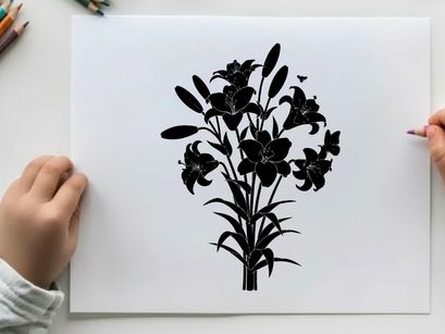 Silhouette of a bouquet of lilies on a white background