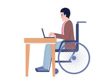 Worker with disability semi flat color vector character preview picture