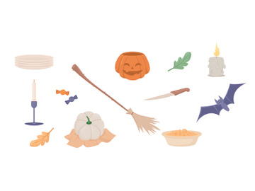 Halloween related semi flat color vector objects set preview picture