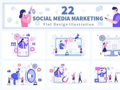 22 Social Media Marketing Flat Illustration