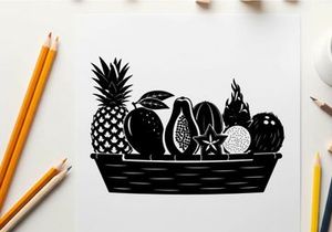 Silhouette of fresh fruit in a woven basket