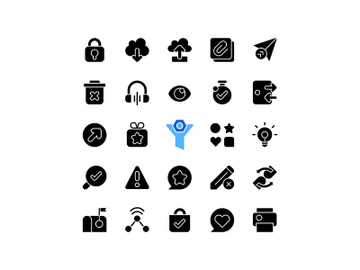 Interface black glyph icons set on white space preview picture