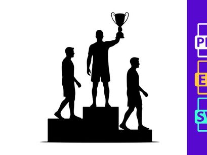 Victory and achievement silhouette of three runners with a trophy