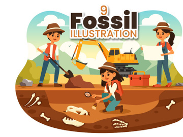 9 Fossil Dinosaur Skeletons Illustration preview picture