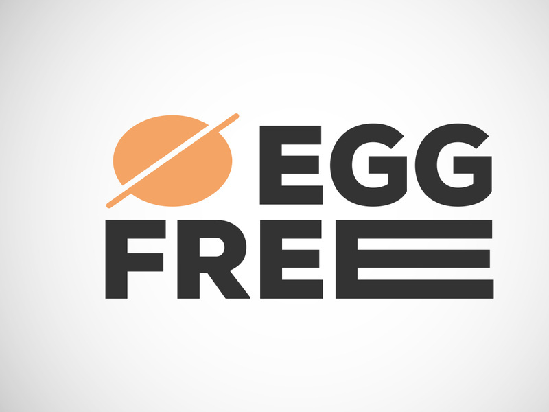 Egg free labels badge logo sign for food package seal. 100 percent egg free flat vector illustration
