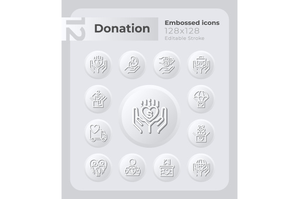 Donation embossed icons set