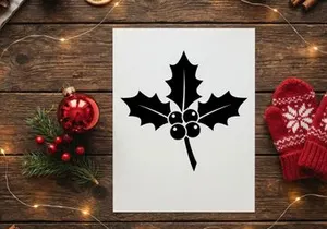 Stylized Christmas Holly Leaf and Berries Illustration for Holiday Decor