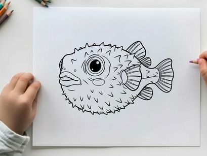 Cute angry pufferfish blowing bubbles vector illustration