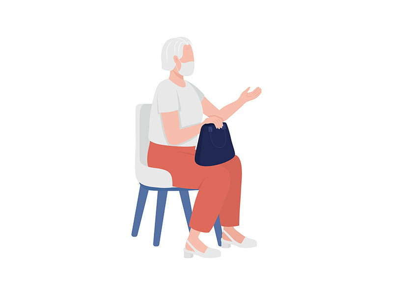 Old lady with face mask semi flat color vector character
