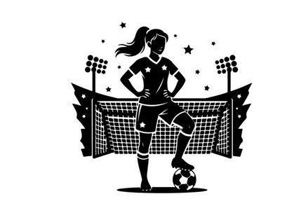 Silhouette of a female soccer player in action pose