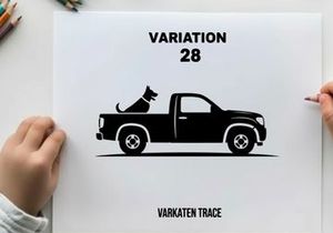 Silhouette of a pickup truck with a dog in the bed