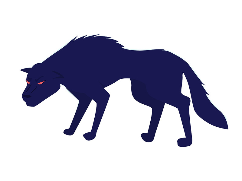 Wolf with red eyes semi flat color vector character