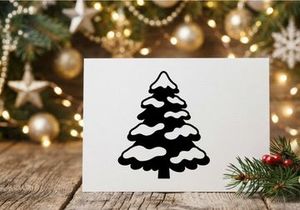 Black silhouette of a Christmas tree with snow on branches isolated on white background