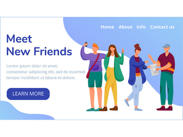 Meet new friends landing page vector template preview picture