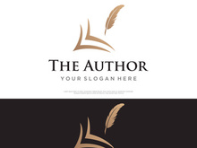 Vintage quill pen logo creative design and with ink.Classic and luxury stationery illustration.