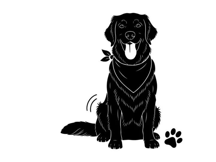 Black dog silhouette with bandana and happy expression