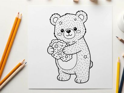 Cute teddy bear hugging heart vector illustration