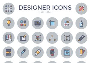 Designer Flat Line Icon Set